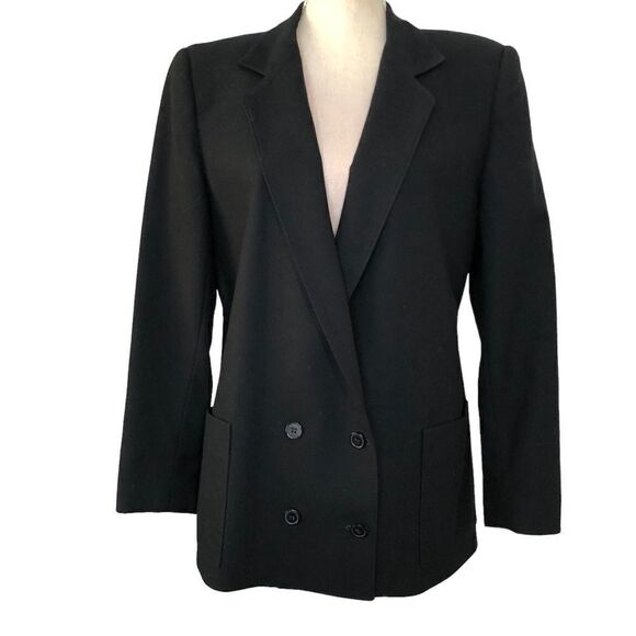 Talbots 100% Wool Made in USA Double Breasted Blazer Structured Size 10 Black - Picture 1 of 12